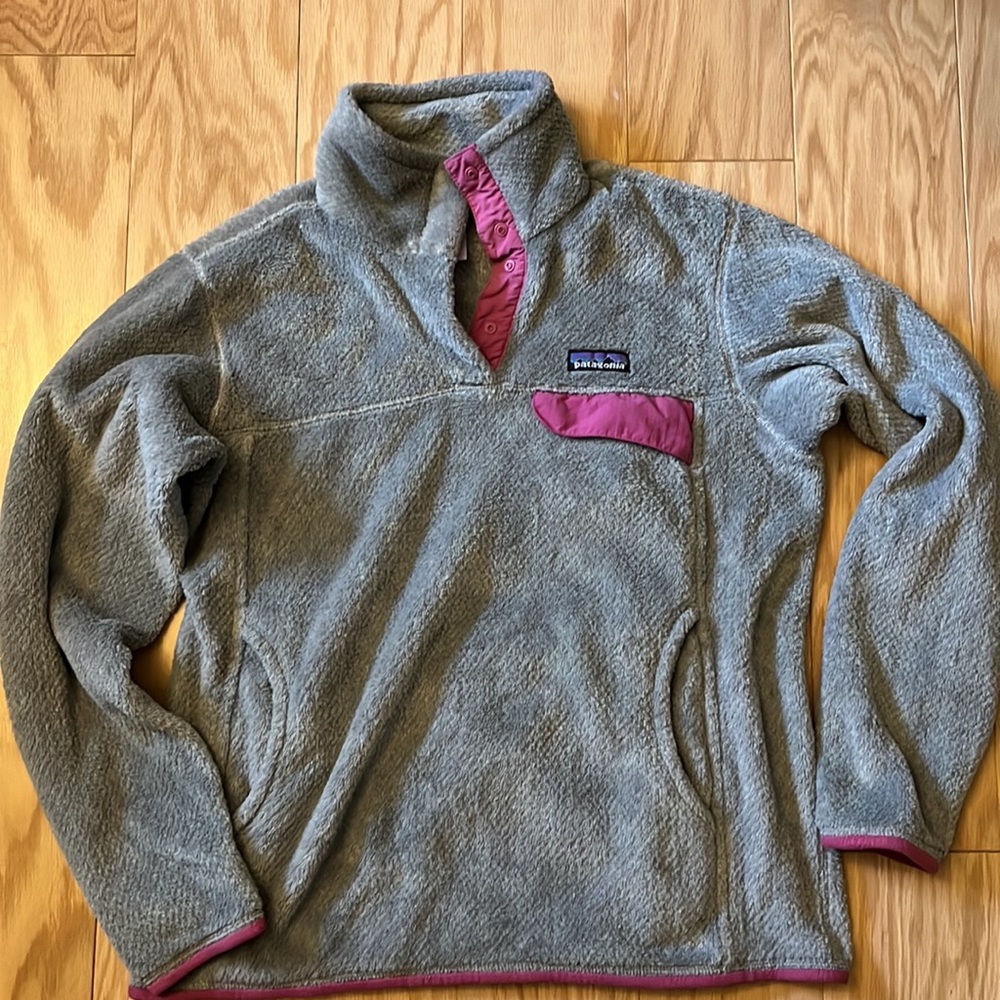 EUC Patagonia Retool Snap Pullover Gray/Pink Sz M